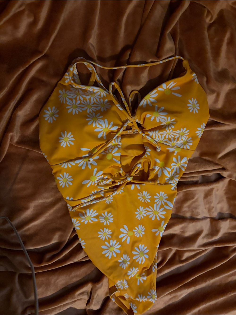 Women’s Small One-Piece Swimsuit - orange white and yellow Daisy Print